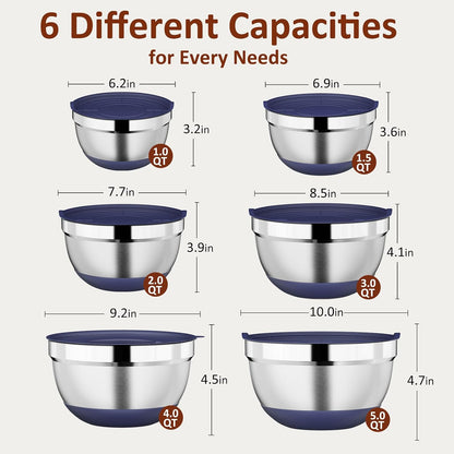 9 Pack Mixing Bowls with Airtight Lids & Grater Attachments, Khaki