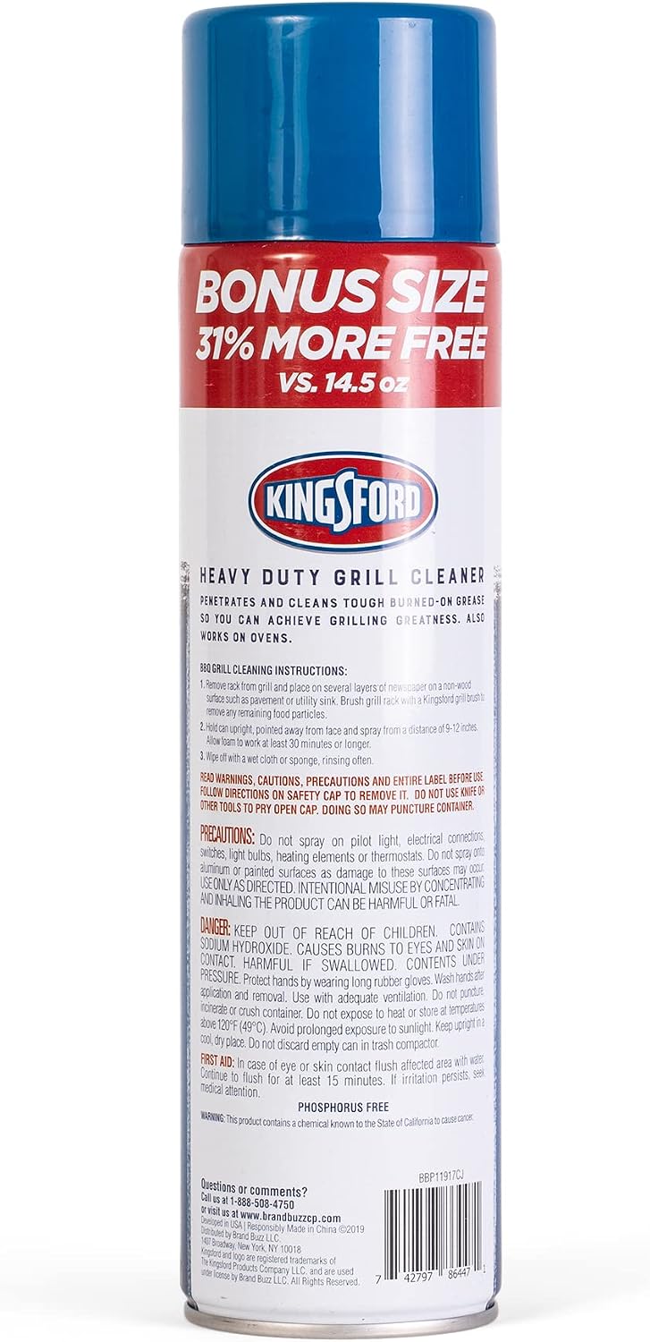 Kingsford Heavy Duty Foaming Grill Cleaner Spray, BBQ Degreaser for Charcoal & Gas Grills, Cuts Grease, Burnt-On Food & Grime, Easy Spray-On Foam for Grill Grates & Surfaces, Aerosol Can, 19 Oz