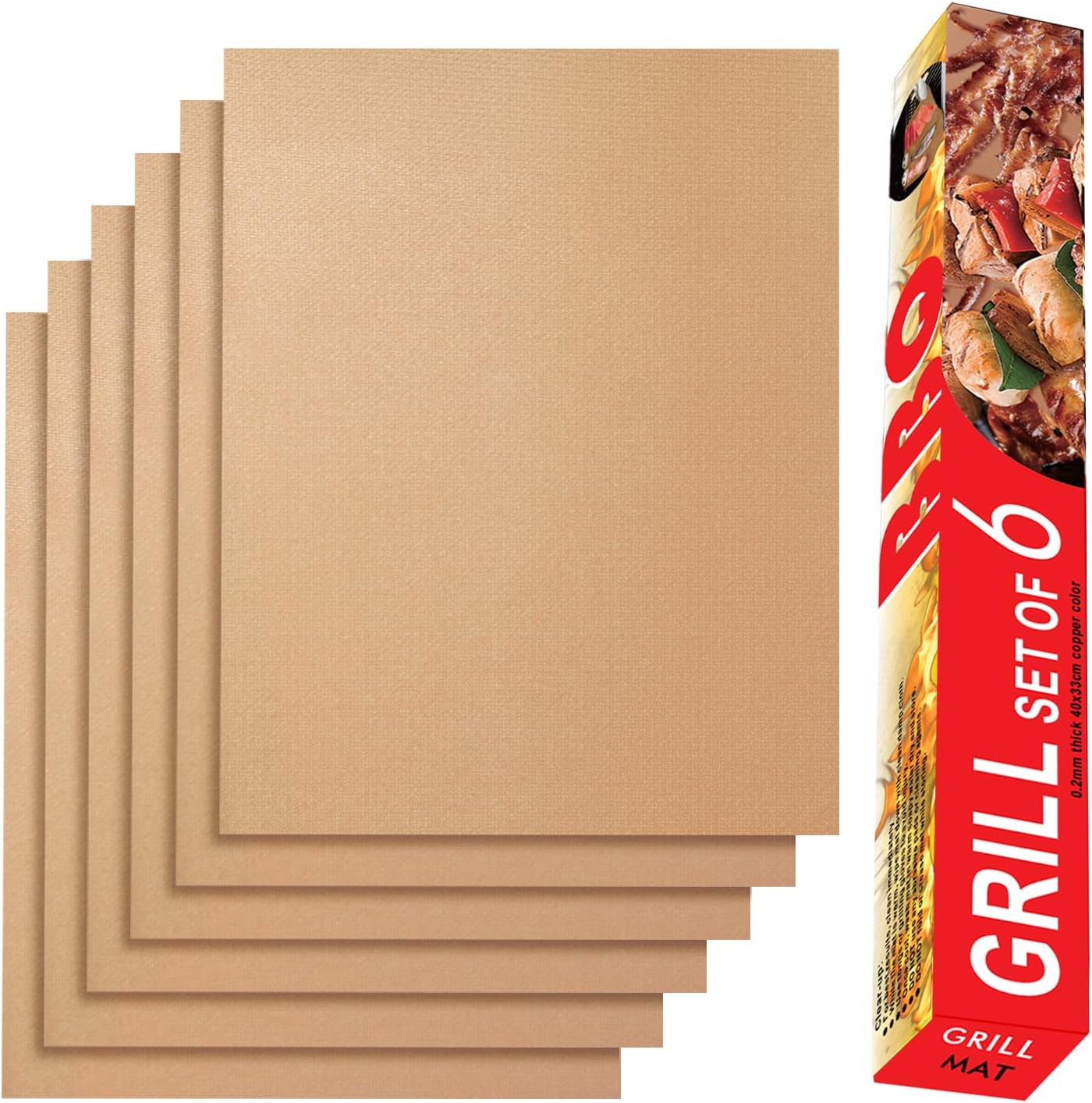 Grill Mat Set of 6-100% Non-Stick Reusable Mats for Gas, Charcoal or Electric Grills - Easy to Clean - 15.75 x 13-Inch, Black