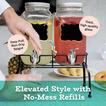 Estilo Gallon Drink Dispenser with Stand - Glass Beverage Dispenser with Stand for Weddings - Sun Tea Jar with Spigot 1 Gallon - Countertop Glass Water Dispenser for Lemonade and Parties