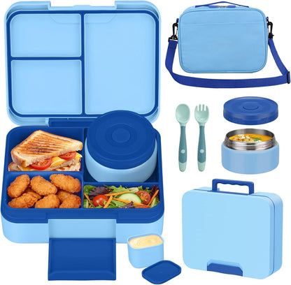 HWONMTE Bento Lunch Box Set for Kids with 9.5oz Soup Thermo Leak-Proof Lunch Food Container with Insulated Lunch Bag Hot Food Jar for Kid Toddler Girls Boys Teens to School,Travel (Green)