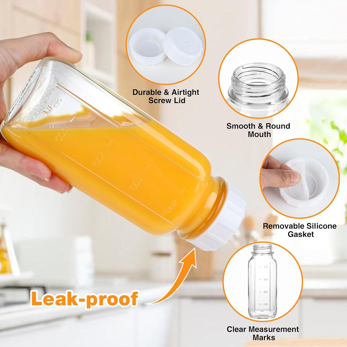 HINGWAH 4 Pack 16 OZ Glass Milk Bottles with Lids