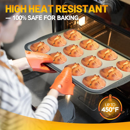 Silicone Muffin Pan, 12 Cups Non-Stick Cupcake Pan, Food-Grade BPA-Free Muffin Tin, Oven-Safe 450 °F, Reinforced Steel Frame, Easy-Grab Handles, Quick-Release 2.3" Baking Molds for Mini Treats