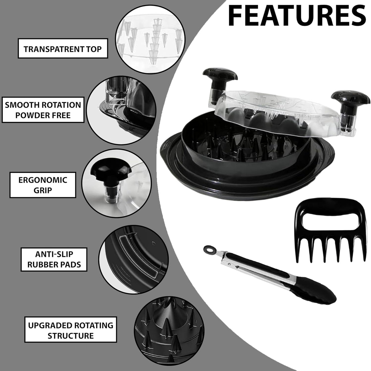 Chicken Shredder with Meat Claws & Brush - Premium Visible Breast Shredder Tool with Twist Action, Large Meat Shredder Machine, Dishwasher Safe, Anti-Slip Grip, Heat Resistant, BPA Free