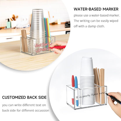 KOTEMON Cup Holder with Marker Slot - Mark Your Cup and Drink Up Party Cup Holder Dispenser Compatible with Solo Cup, Countertop Cup Organizer for Party Decoration Kitchen Housewarming, Clear Acrylic