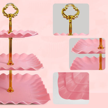 NWK 5 Piece Cake Stand Set with 2 x Large 3-Tier Cupcake Stands, 3 x Appetizer Trays, for Wedding Birthday Baby Shower Tea Party Decorations (Pink)