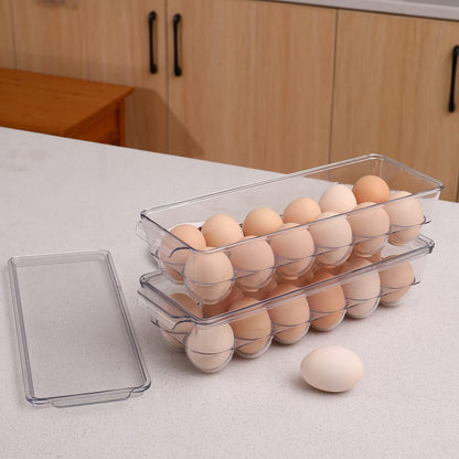 Sooyee 2 Pack Covered Egg Holders for Refrigerator,Clear 2X24 Deviled Egg Tray Storage Box Dispenser,Stackable Plastic Egg Cartons,Egg Holder Countertop(48 Eggs)
