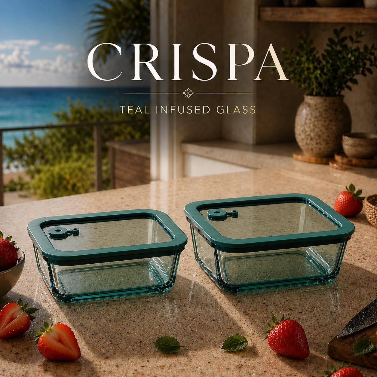 Crispa 8-Piece Teal Square Glass Food Storage Containers with Silicone Glass Lids – 100% Plastic-Free (2x 40oz, 2x 20oz) – Leakproof, Airtight, Freezer, Microwave and Dishwasher Safe