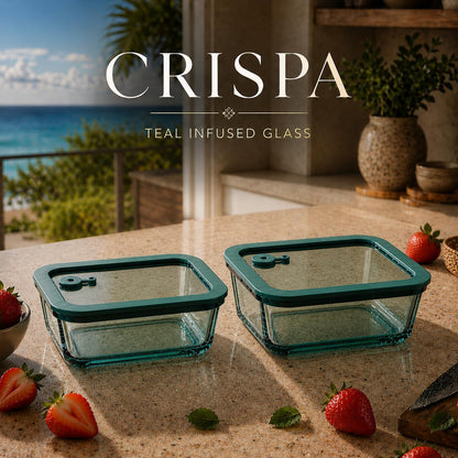 Crispa 8-Piece Teal Square Glass Food Storage Containers with Silicone Glass Lids – 100% Plastic-Free (2x 40oz, 2x 20oz) – Leakproof, Airtight, Freezer, Microwave and Dishwasher Safe