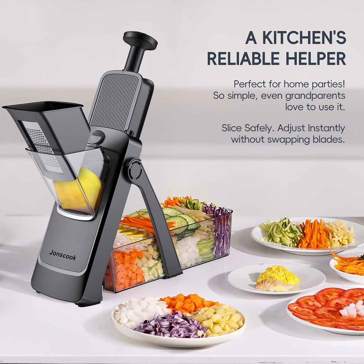 7-in-1 Safe Mandoline Slicer for Kitchen, Vegetable Slicer with Container