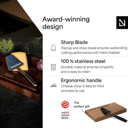 LARS NYSØM Cheese Knife Set Edge 2 pcs. I Cheese Knife Set Made of Stainless Steel I Premium Gift Box I Perfect as Christmas Gift (Carbon Black)