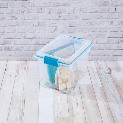 Sterilite 20 Qt Gasket Box, Stackable Storage Bin with Latching Lid and Tight Seal, Plastic Container to Organize Basement, Clear Base and Lid, 1-Pack