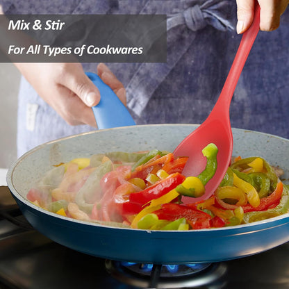 Silicone Spoons for Cooking - Extra Large Kitchen Spoons for Mixing, Serving, & Stirring - 600°F Heat-Resistant Non Stick Utensils Ladle & Skimmer- Dishwasher Safe, Black
