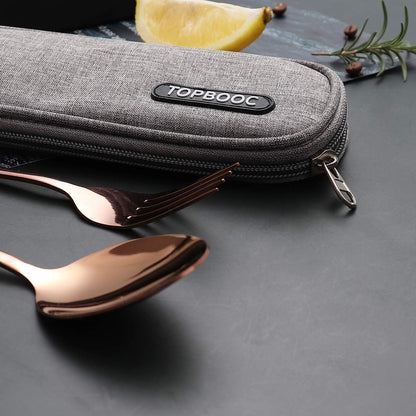 Portable Stainless Steel Flatware Set, Travel Camping Cutlery Set, Portable Utensil Travel Silverware Dinnerware Set with a Waterproof Case (Pink)