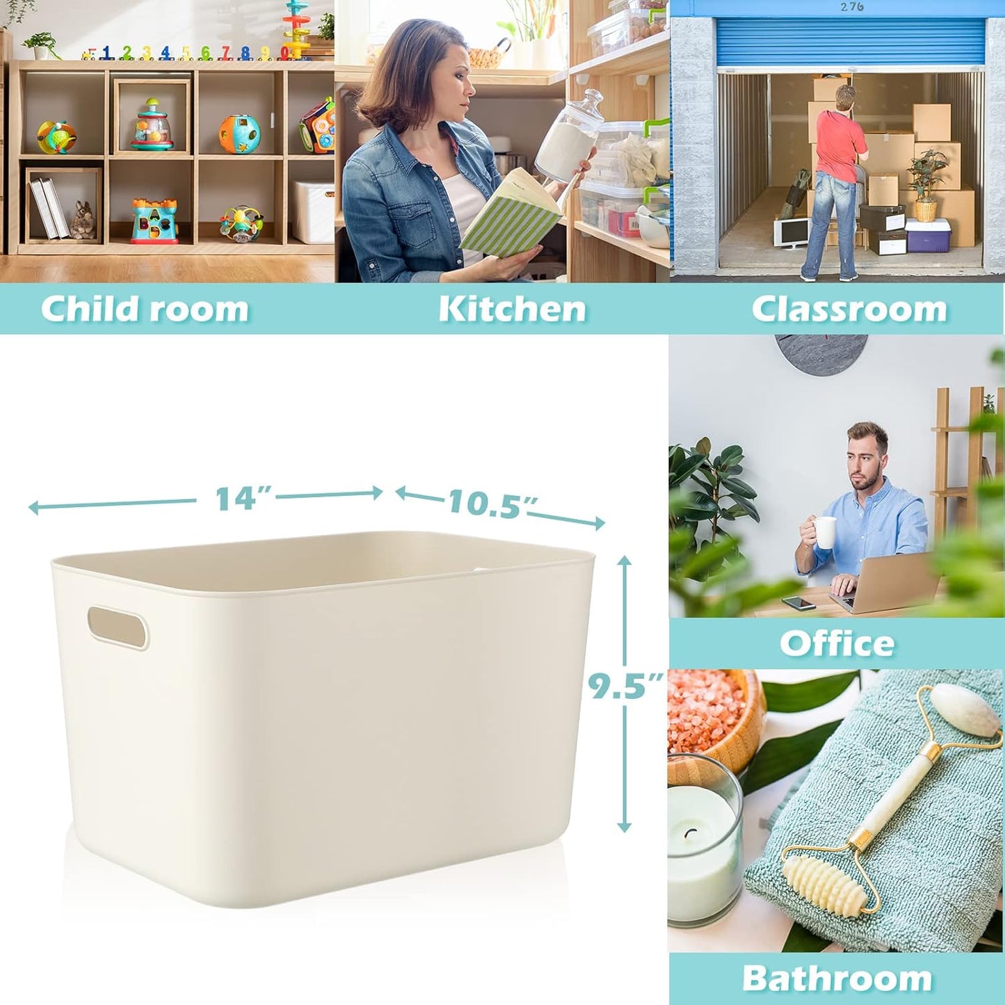 Zopeal Plastic Storage Bins 10 Pcs White Pantry Organizer Bins Small Baskets Storage Containers for Home Kitchen (10 x 7 x 6 Inch)