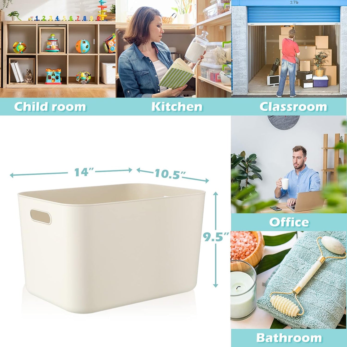 Zopeal Plastic Storage Bins 10 Pcs White Pantry Organizer Bins Small Baskets Storage Containers for Home Kitchen (10 x 7 x 6 Inch)