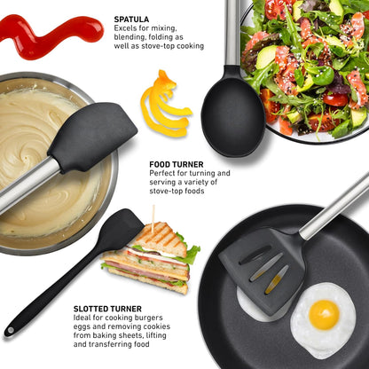 Silicone Kitchen Utensils Set 33 PCS Heat Resistant Food Grade Silicone Utensils Set for Cooking with Stainless Steel Handles BPA Free Kitchen Gadgets Tools Set with Holder Safe for Nonstick Cookware