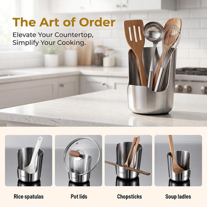 Pot Lid Holder and Spoon Rest, 304 Stainless Steel Kitchen Utensil Holder