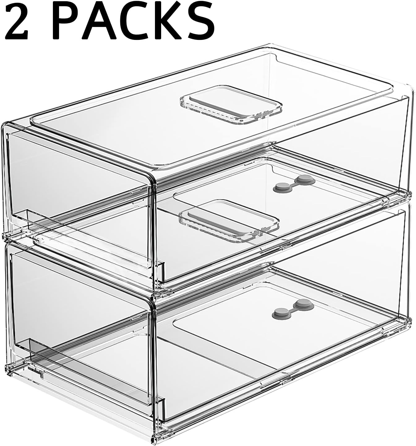 YekouMax Pantry Organizers and Storage Bins, Refrigerator Organizer, Plastic Stackable Storage Bins with Drawers, Pull-Out Cabinet Containers for Fridge Kitchen Office (2 PACK, Extra Large & Medium)