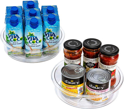 Slideep Lazy Susan Plastic Turntable Divided Spinner for Kitchen Cabinet, Pantry, Fridge, Cupboard, Counter Organizing Fully Rotating Organizer for Food, Spices, and Condiments, 11.5" Clear - 2 Pack