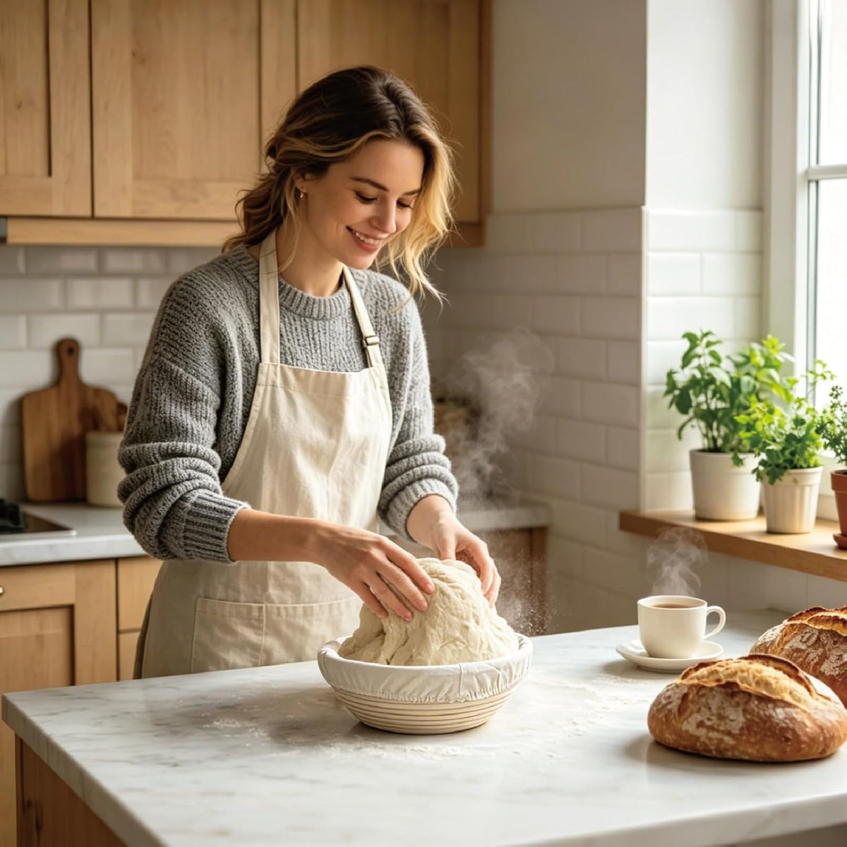 Banneton Bread Proofing Basket, 10 inch Oval Banneton Basket,Sourdough Proofing Basket,Bread Bowl Handmade Rattan Baskets and Liners for Professional & Home Sourdough Bread Baking