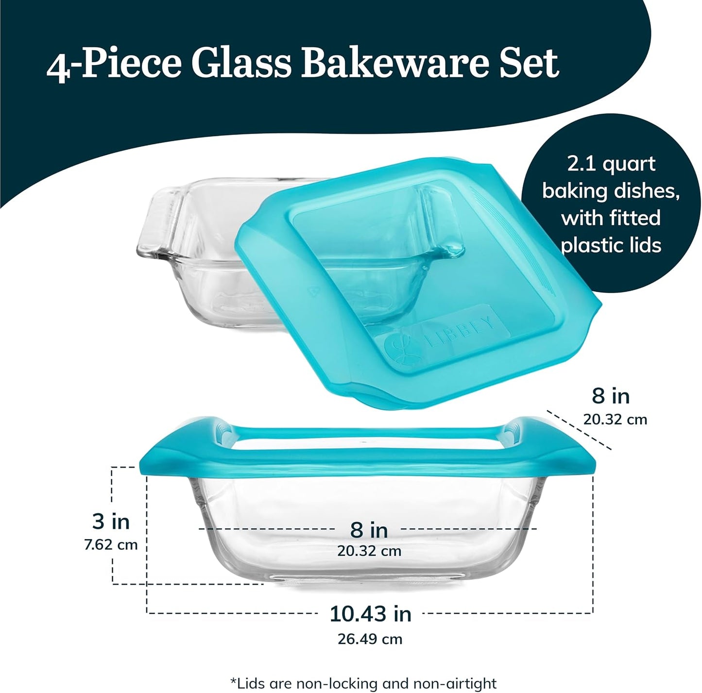 Libbey Baker’s Premium 2 Piece Glass Pie Plate, Stackable, Space Saving Casserole Dish Set with Lids, Glass Baking Dish Set for Fruit Pies, Quiches