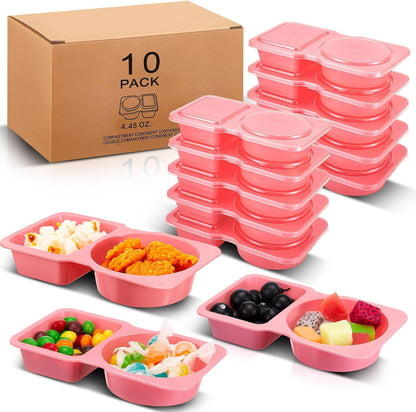 Blushtier 10 Pcs Pack Snack Containers with Lids, 5 oz Double Compartment Plastic Food Containers, Portable Divided Snack Cups for School, Office, Meal Prep, Sauces, Dips, On-the-go Camping (Clear)