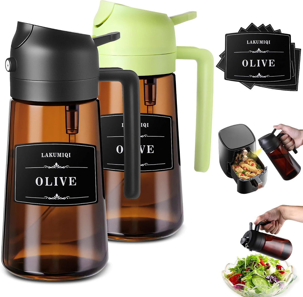 Oliver Oil Sprayer Dispenser for Cooking Bottle 16oz Dark Glass Black