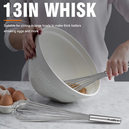 Walfos Whisk,304 Stainless Steel whisk,No-Rust 7+9+11inch Whisks for cooking Nice for Blending,Whisking,Beating.Heat resistant 600°F Dishwasher Safe. Heavy duty kitchen whisk.SILVER