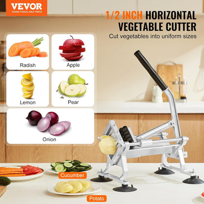 VEVOR Commercial Vegetable Slicer, 3/8" and 3/16" Tomato Slicer, Stainless Steel and Aluminum Alloy Vegetable Cutter Slicer, Manual Tomato Slicer with Non-slip Feet, for Tomatoes, Potatoes, Onions