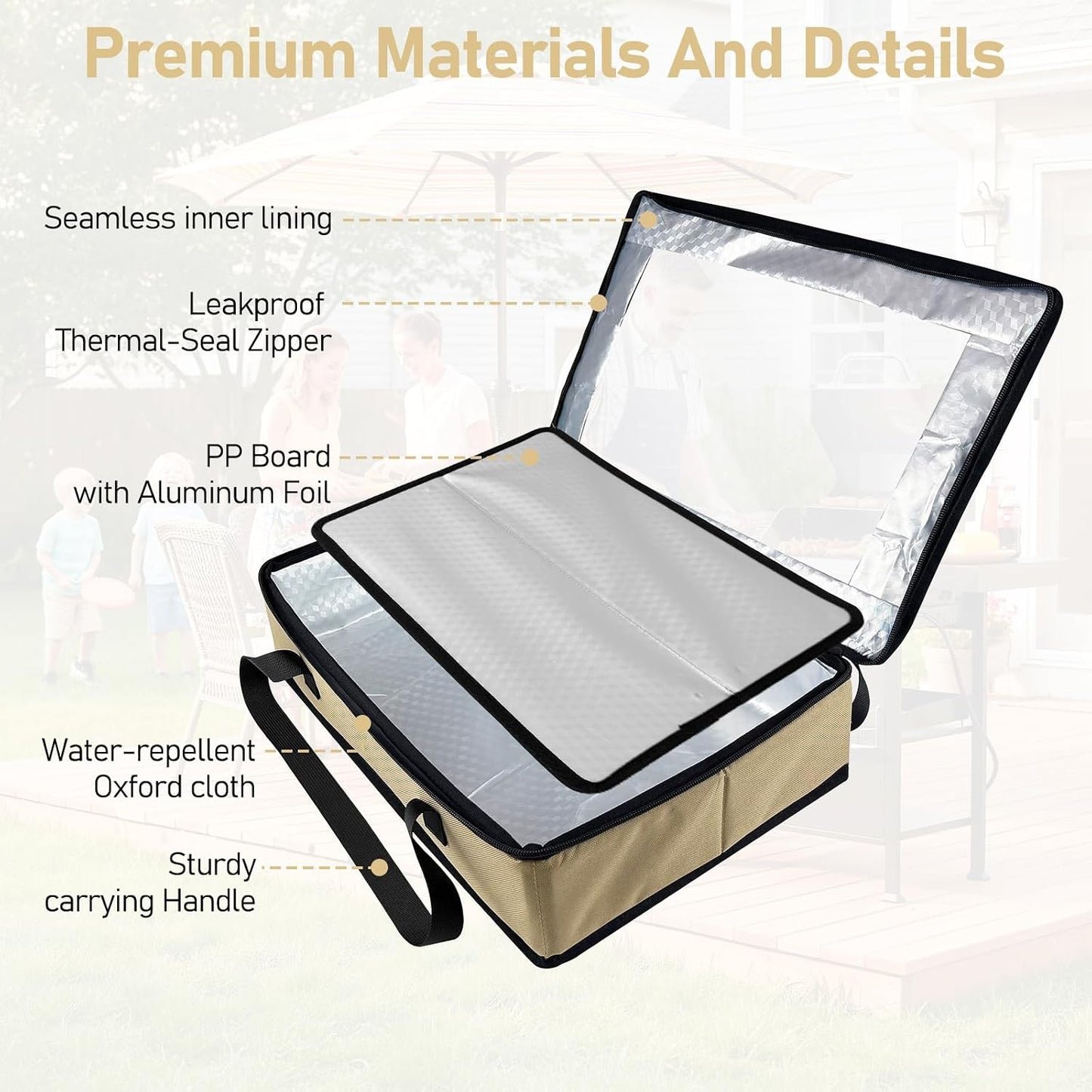 BANGIE BBQ Meat Resting Blanket & 9x13 Foil Pan Carrier - Leakproof Insulated Casserole Transport Bag with Visual Window, Rigid Hard Bottom - Birthday Father's Day Grilling Gifts for Men, Dad,Green