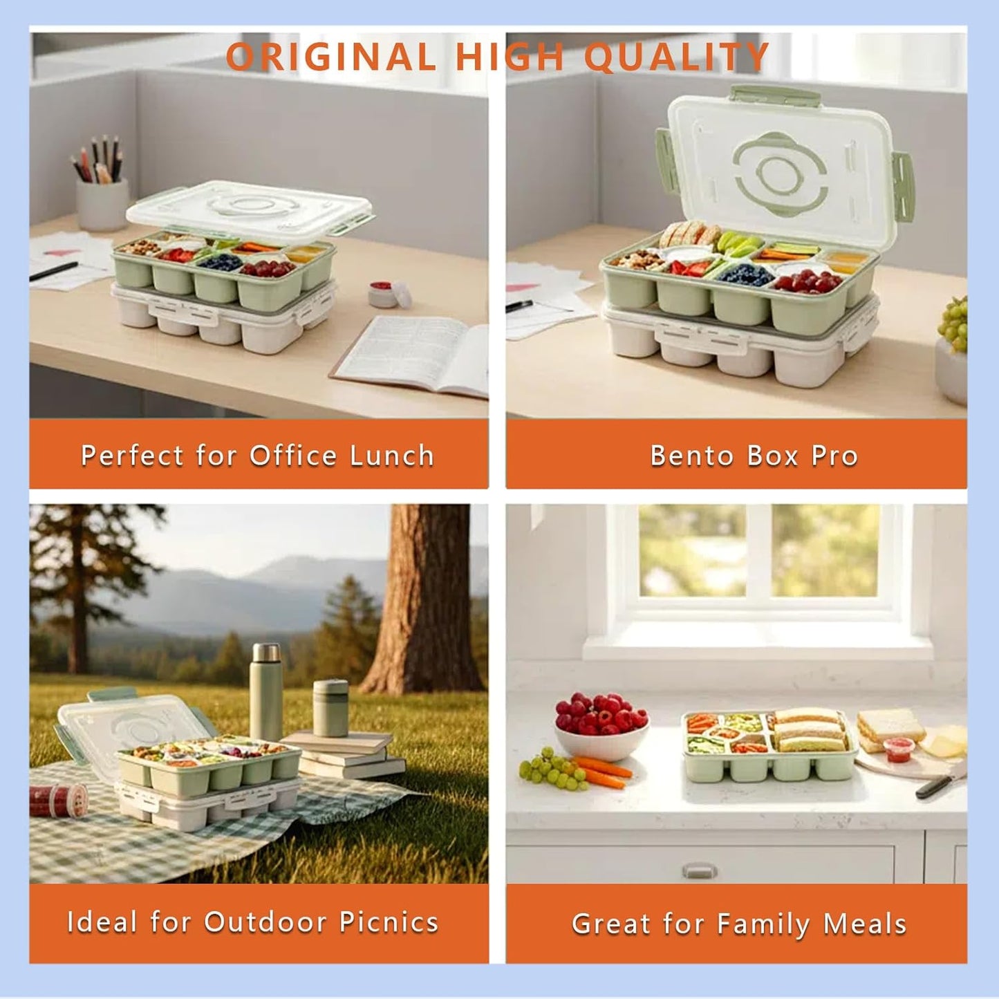 Snackle Box Container/Snack Box with Lid & Handle - Divided Serving Tray for Charcuterie Board, Fruit, Candy & Veggies - Snack Containers for Travel, Picnic & Road Trip, Wheat Straw, 2pcs