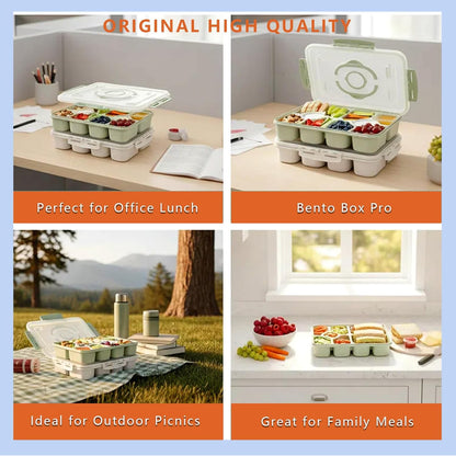 Snackle Box Container/Snack Box with Lid & Handle - Divided Serving Tray for Charcuterie Board, Fruit, Candy & Veggies - Snack Containers for Travel, Picnic & Road Trip, Wheat Straw, 2pcs
