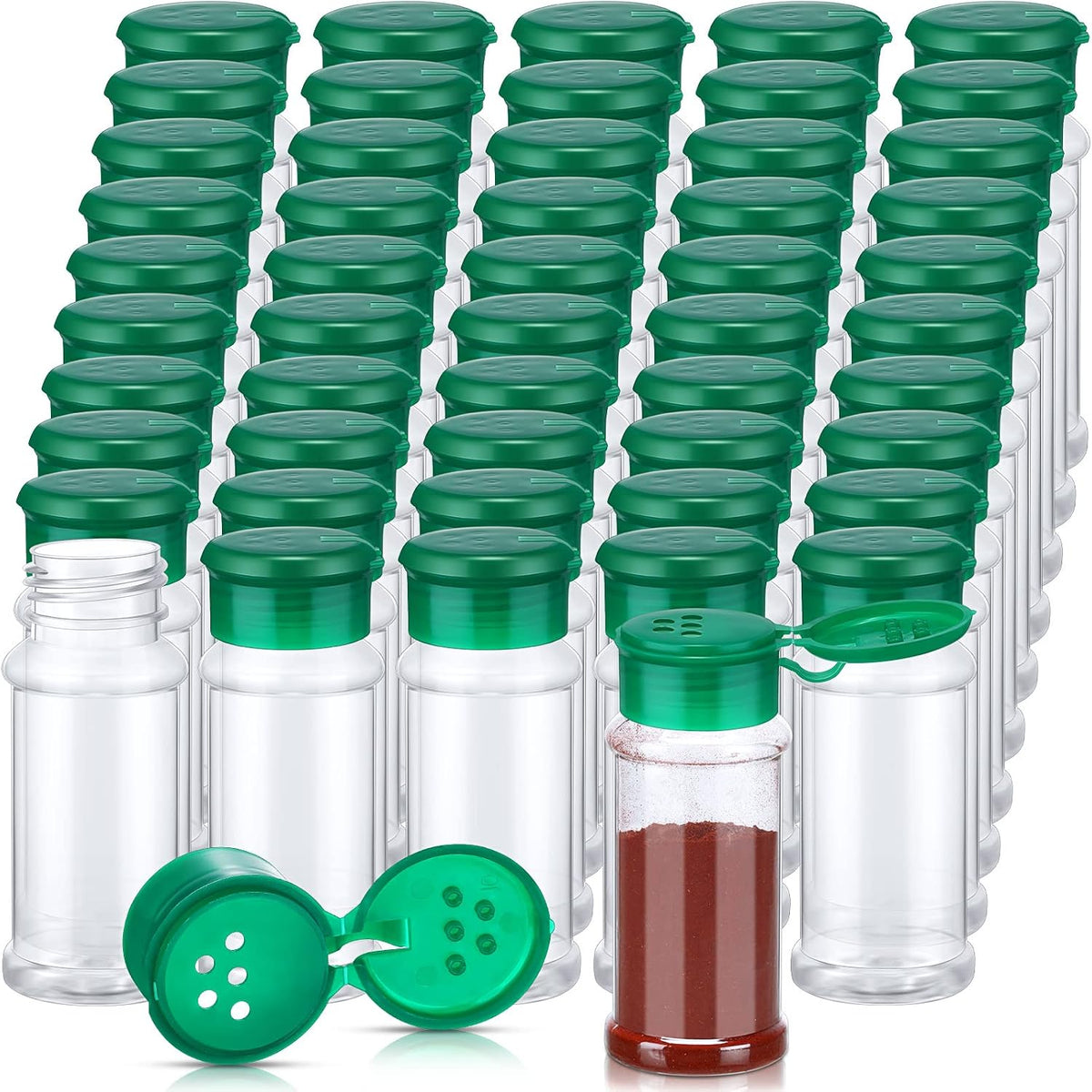 Rtteri 50 Pcs Plastic Spice Jars, 3.3 oz Seasoning Shakers with Shaker Lids