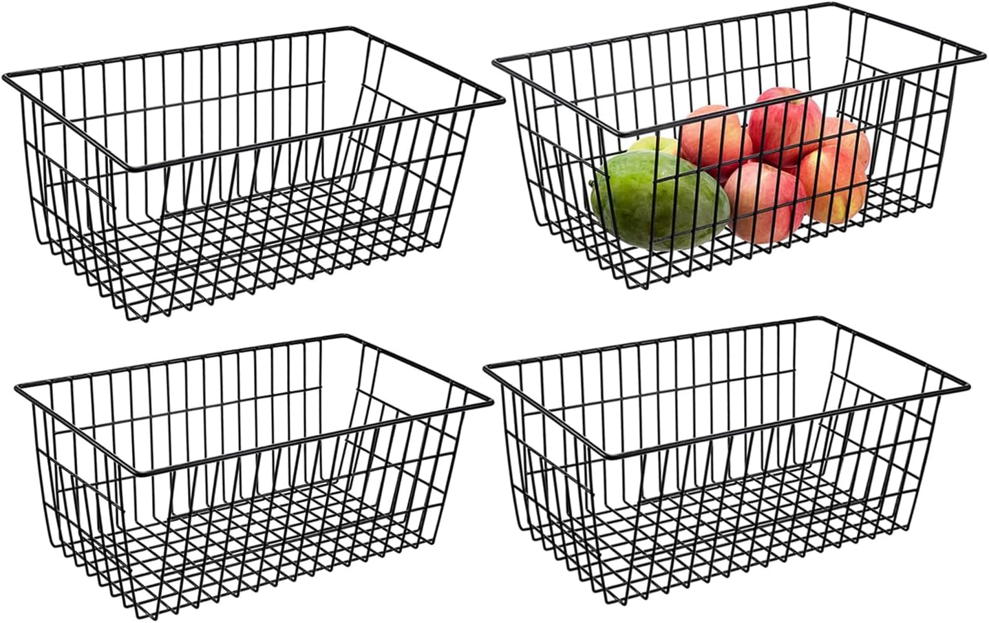 Redrubbit Wire Storage Baskets, Large Farmhouse Metal Freezer Basket Storage Organizer Bins with Handles for Kitchen Cabinets, Pantry, Closets, Bedrooms, Bathrooms, Set of 6, White