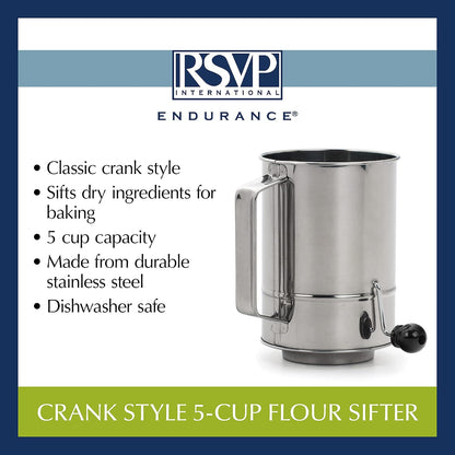 RSVP International Endurance® Stainless Steel Vintage One-Hand Sifter, 1 Cup | Top Cakes, Sift Flour, Marinade BBQ & More | Dishwasher Safe | Powder Sugar, Sift Flour, Spread Toppings & More