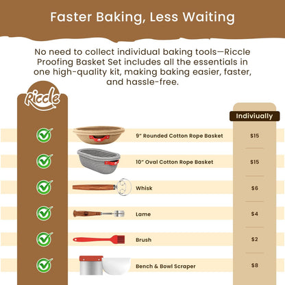 RICCLE Banneton Bread Proofing Basket, 2 Round Sourdough Banneton Baskets