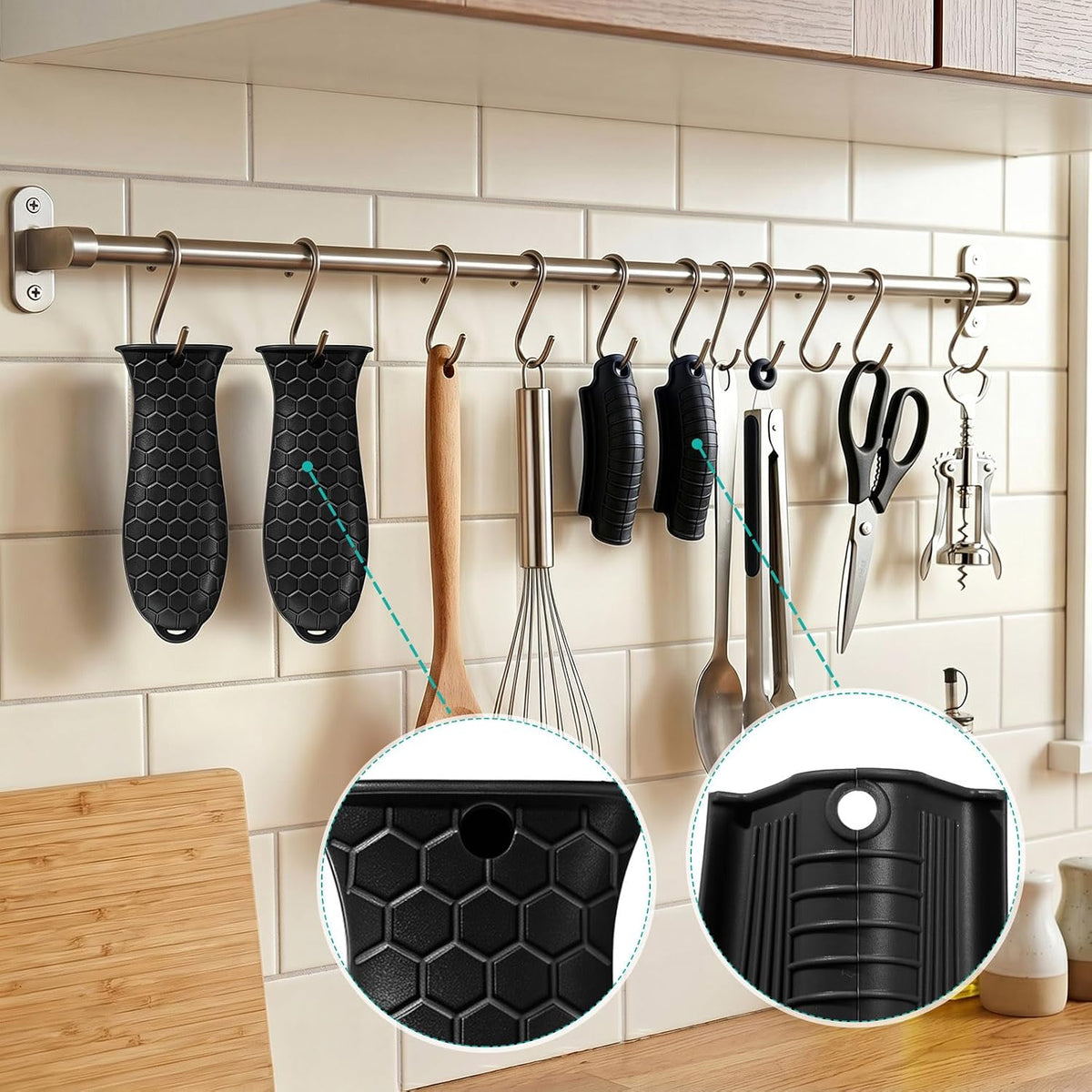 TXIN Set of 4 Silicone Hot Handle Cover Heat Resistant Pot Grip Holder Non-Slip Pot Handle Pan Sleeve Grip Potholder for Cast Iron Skillets, Griddles, Frying Pans and Metal Cookware (Blue)