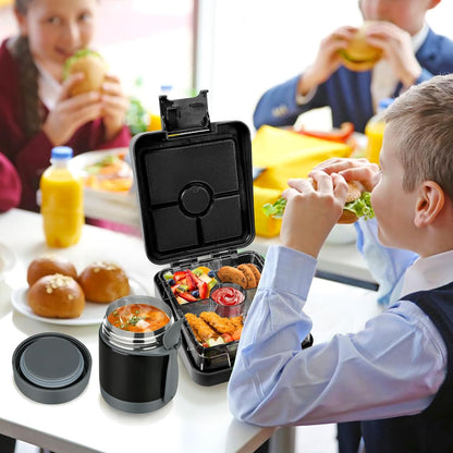 Pawtong Bento Lunch Box Set With 10oz Soup Thermo, Leak-proof Lunch Containers with 4 Compartment, Kids Hot Thermo Food Jar/Insulation Lunch Bag, Food Containers for School（Dinosaur）