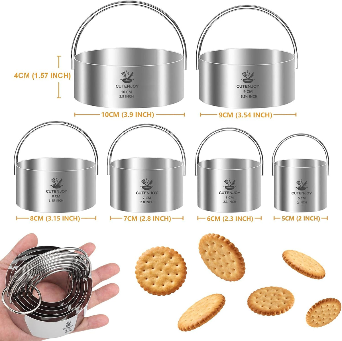Round Cookie Cutters (2, 3, 3.5, 4, 5, 6 Inch) Biscuit Cutter Set