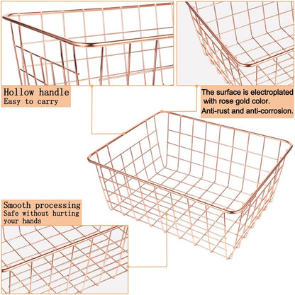 3 Pack Large Wire Baskets for Organizing 14.2'' Metal Wire Baskets with Built-in Handles, Wire Storage Basket Black Metal Freezer Organizer Wire Basket for Pantry, Cabinets, Bathroom