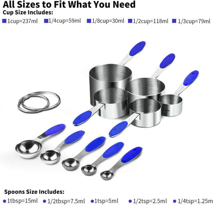Measuring Cups : U-Taste 18/8 Stainless Steel Measuring Cups and Spoons Set of 10 Piece, Upgraded Thickness Handle(Black)