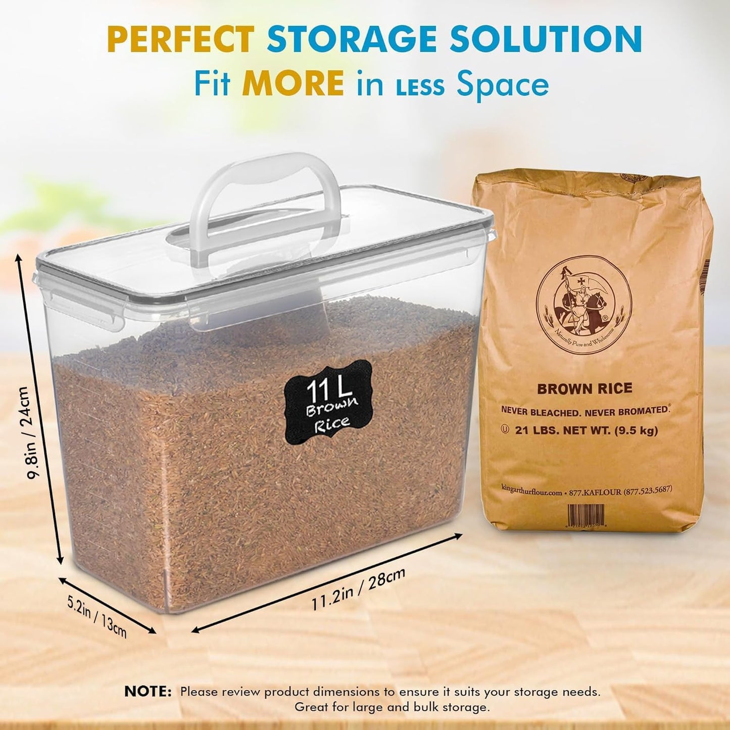 Shazo 2 PC (11L | 372 oz) Flour Sugar Storage Containers with Easy Carry Handle - Plastic Extra Large Food Storage Containers with Lids for Rice Cereal, BPA Free & Airtight Kitchen Pantry Organization