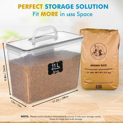 Shazo 2 PC (11L | 372 oz) Flour Sugar Storage Containers with Easy Carry Handle - Plastic Extra Large Food Storage Containers with Lids for Rice Cereal, BPA Free & Airtight Kitchen Pantry Organization