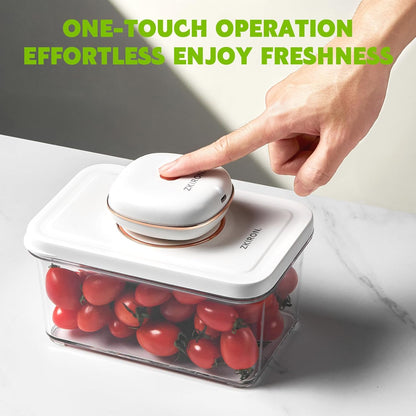One-Touch Electric Vacuum Seal Food Storage Containers Set of 3 - Automatic Sealer Machine with Airtight Meal Prep Containers - BPA-Free & Stackable for Vegetables, Meat, Fruits (White)