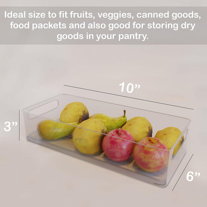 Bahoki Essentials Set of 4 Kitchen Pantry Bins - Clear Plastic Storage for Freezer and Refrigerator - Kitchen Organizer for Snack, Drink, Fruit and Vegetables - Multifunctional Stackable Home Bins