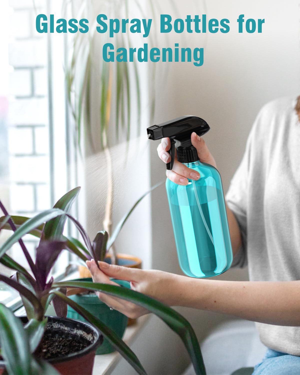 Bontip Glass Spray Bottle 16 oz for Cleaning, Plants (2 Pack, Amber)