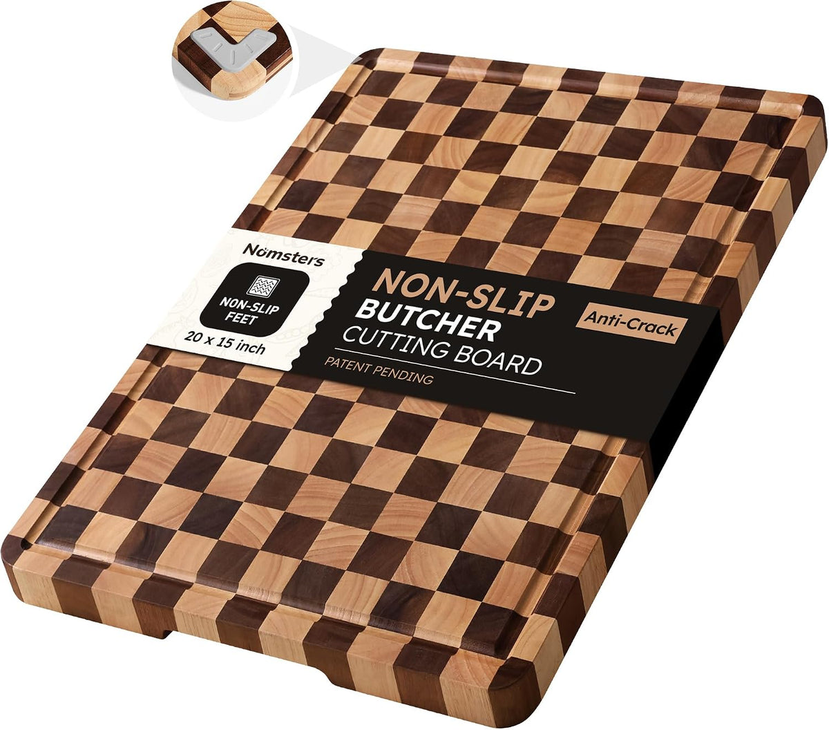 3 Packs Cutting Boards for Kitchen Checkered Cutting Board Acacia Wood Charcuterie Board Serving Heavy Duty Non Toxic Slip Butcher Block Wood Chopping Board with Juice Grooves Handles