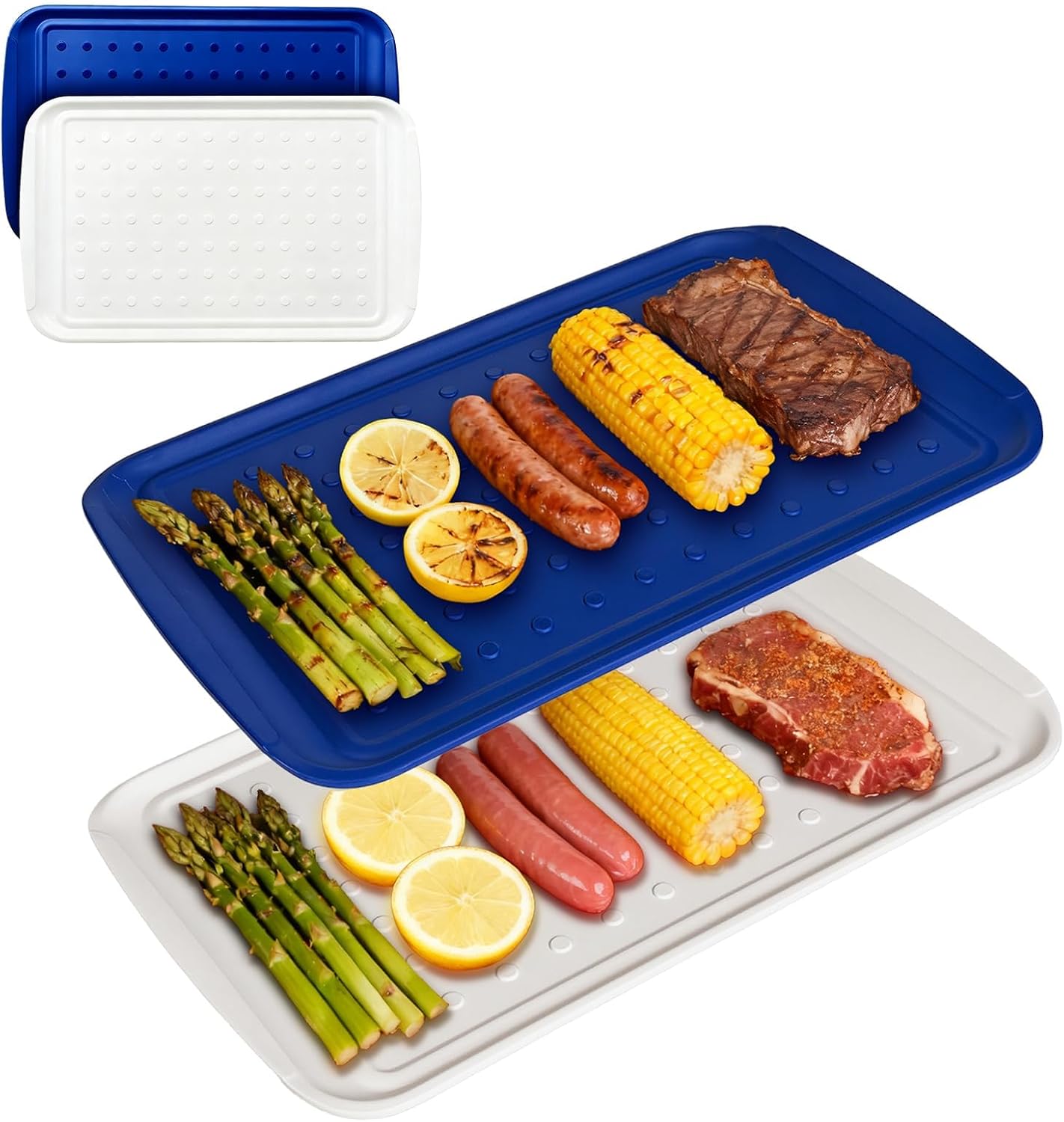 17 Inch Grilling Prep & Serve Trays with Non-Slip Base, Extra Thick,Warp-Resistant BBQ Platter Set for Cooking, Backyard Parties,Camping,Tailgating,Melamine Serving Trays for Food Prep,Red & Black