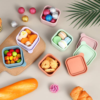 10 Pack 6 oz Silicone Snack Containers, Reusable Small Containers with Lids, Reusable Meal Prep Silicone Containers Lunch Box Bento Box Set